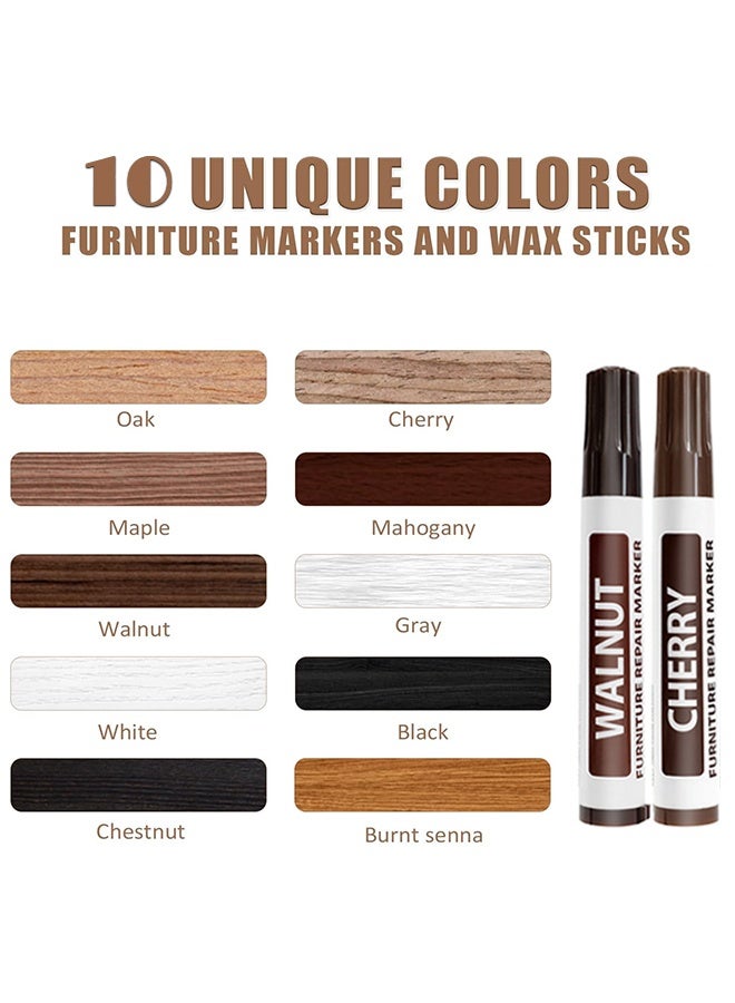 New Upgrade Furniture Pens for Touch Up, 10 Colors Wood Scratch Repair Markers, Professional Repair Tools for Stains, Scratches, Wood Floors, Tables, Bedposts - Image 2
